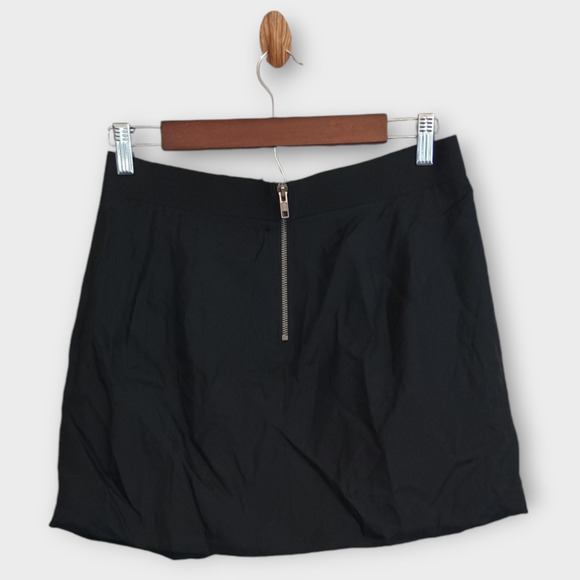 Theory Skirt Womens 4 Black Helika Silk Blend Stretch Pleated Minimalist Mini - Picture 2 of 7